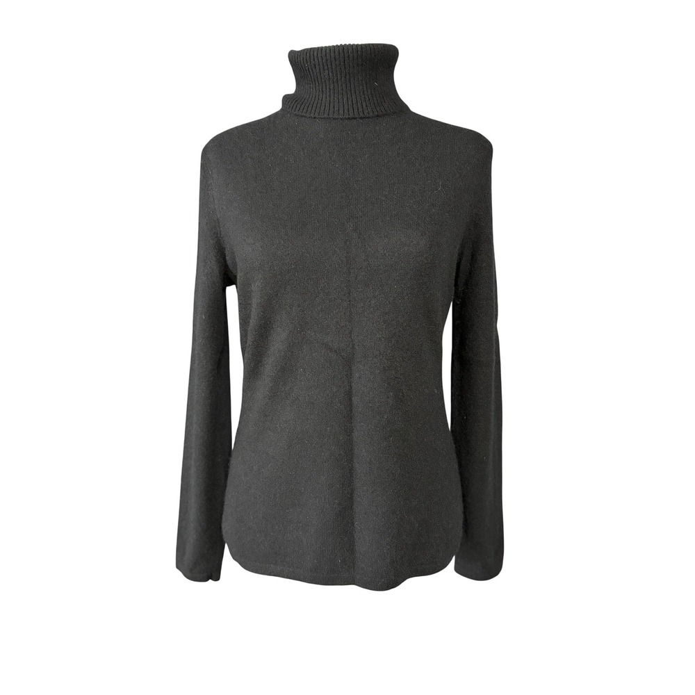 Lord & Taylor Sweater Womens M Black 100% Cashmere Knit Turtleneck Pullover